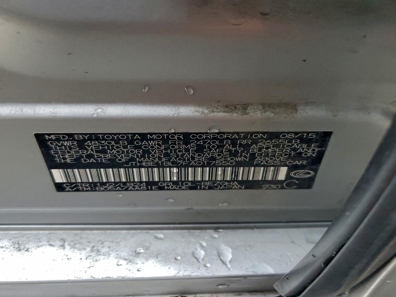 2015 Lexus Gs 350 VIN: JTHBE1BL7FA017550 Lot: 95219435