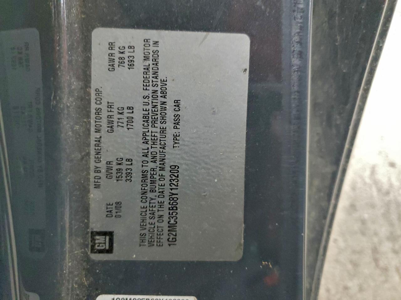 2008 Pontiac Solstice VIN: 1G2MC35B68Y123209 Lot: 93505125