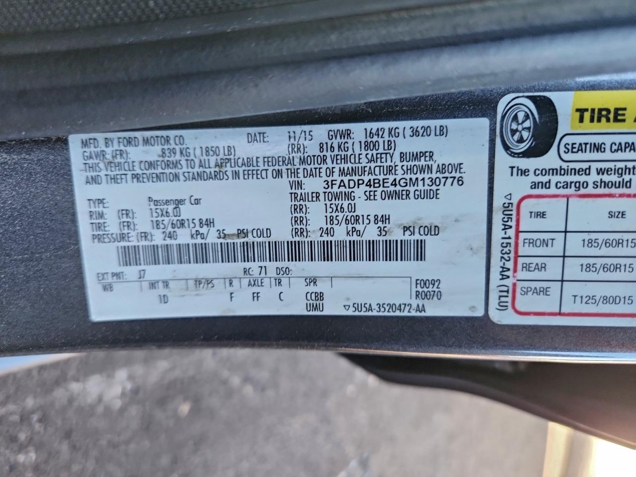 2016 Ford Fiesta Se VIN: 3FADP4BE4GM130776 Lot: 96799865