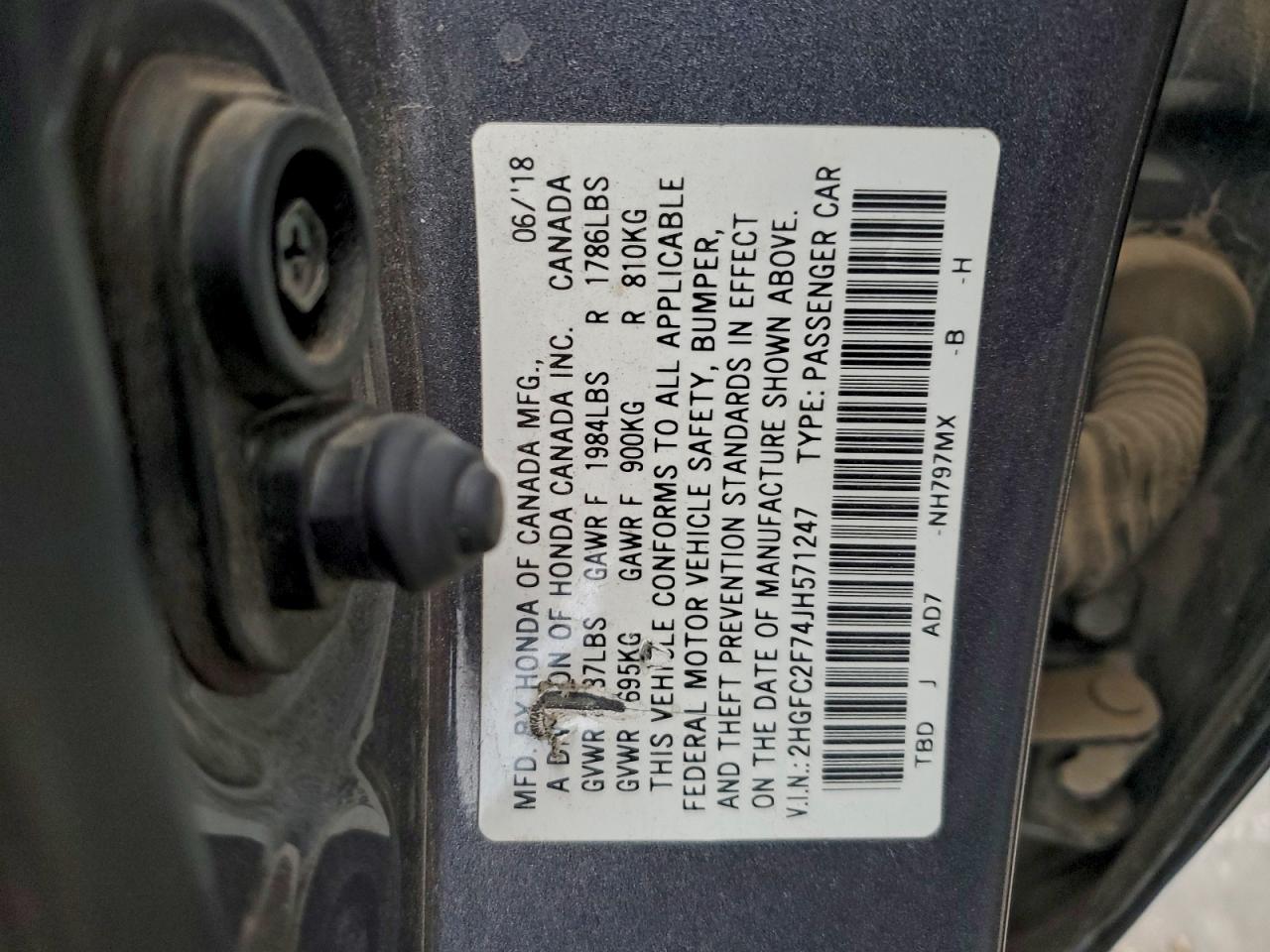 2018 Honda Civic Ex VIN: 2HGFC2F74JH571247 Lot: 94539995