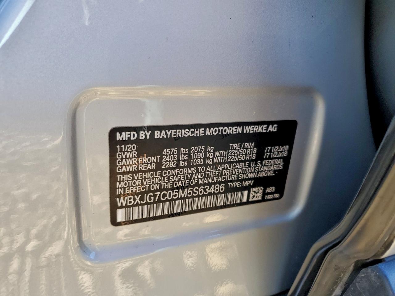 2021 BMW X1 Sdrive28I VIN: WBXJG7C05M5S63486 Lot: 97097415