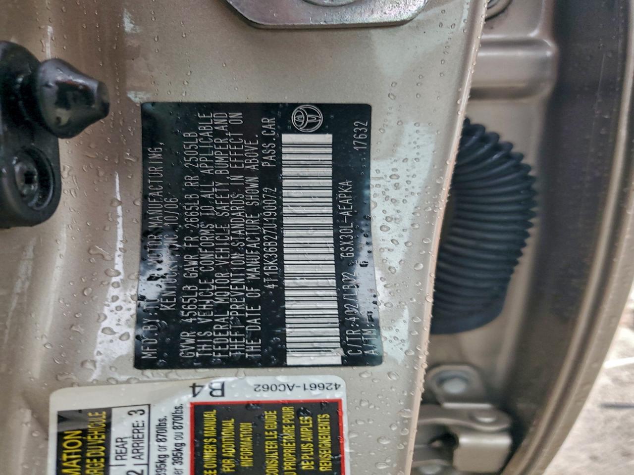 2007 Toyota Avalon Xl VIN: 4T1BK36B27U190072 Lot: 94852815