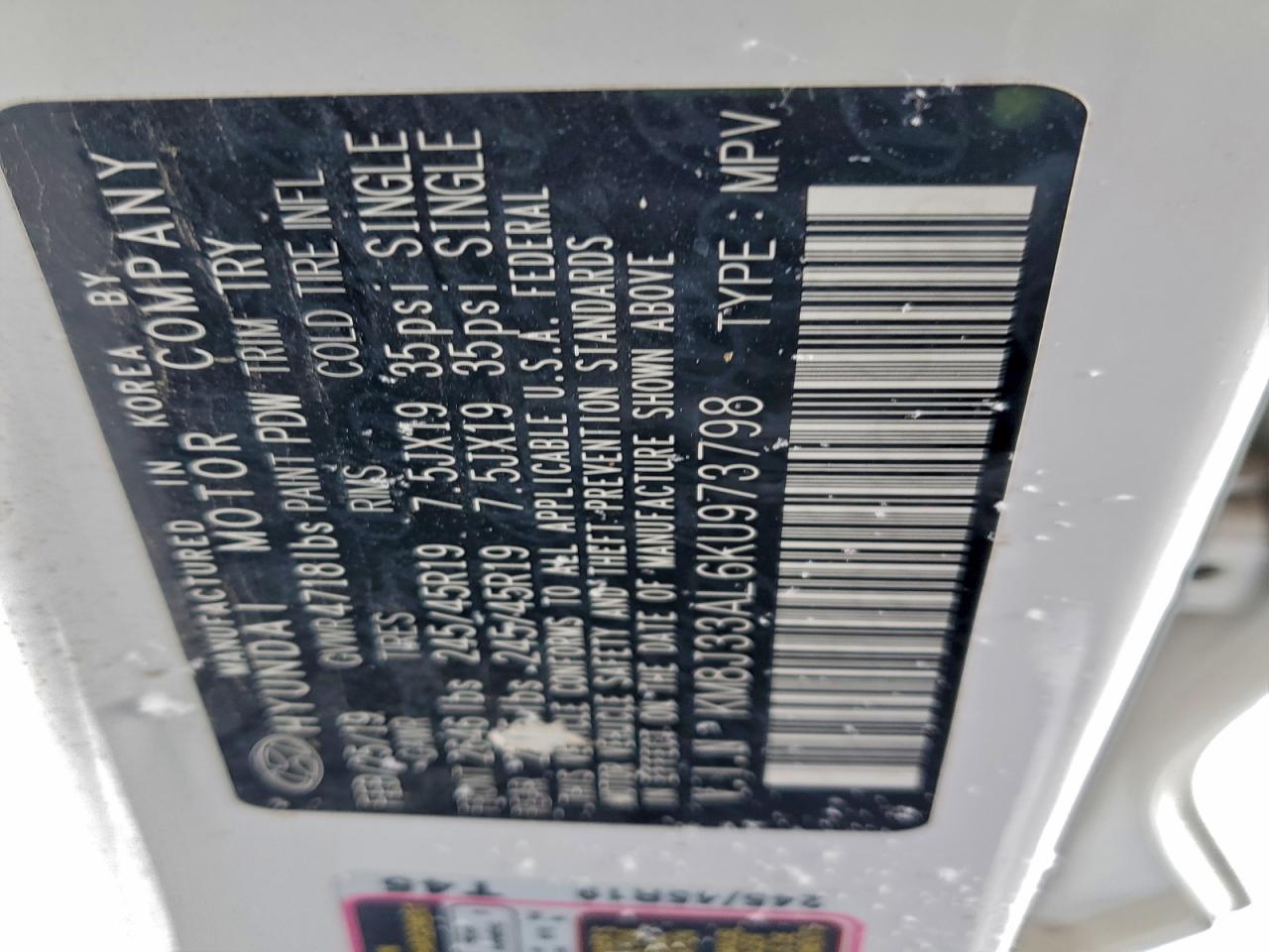 2019 Hyundai Tucson Limited VIN: KM8J33AL6KU973798 Lot: 94259815