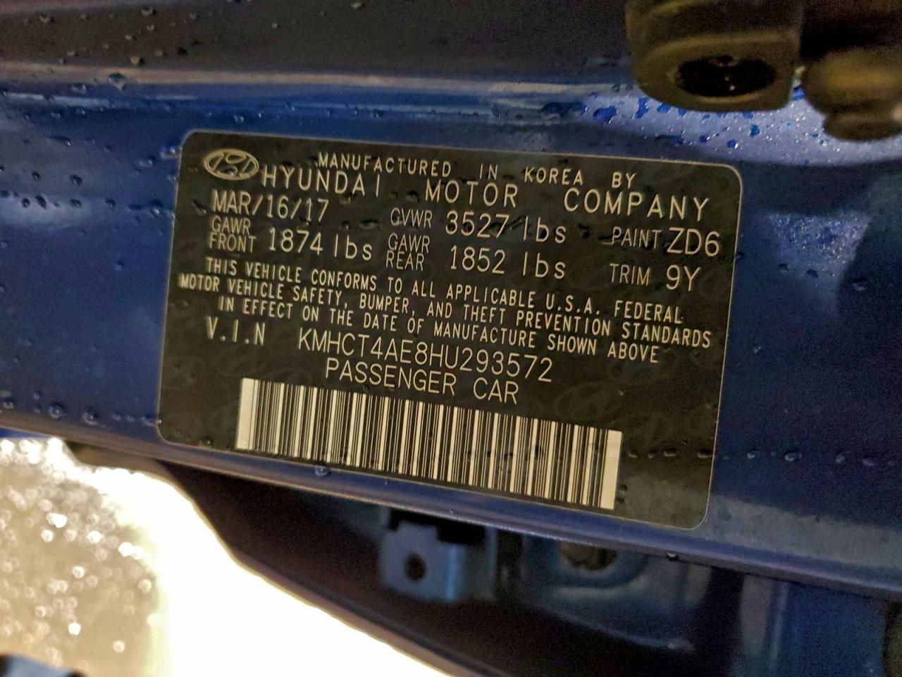 2017 Hyundai Accent Se VIN: KMHCT4AE8HU293572 Lot: 95183755