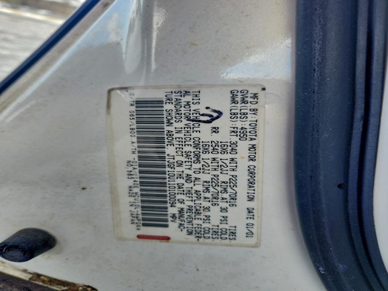 2001 Lexus Rx 300 VIN: JTJGF10U110100094 Lot: 94417675