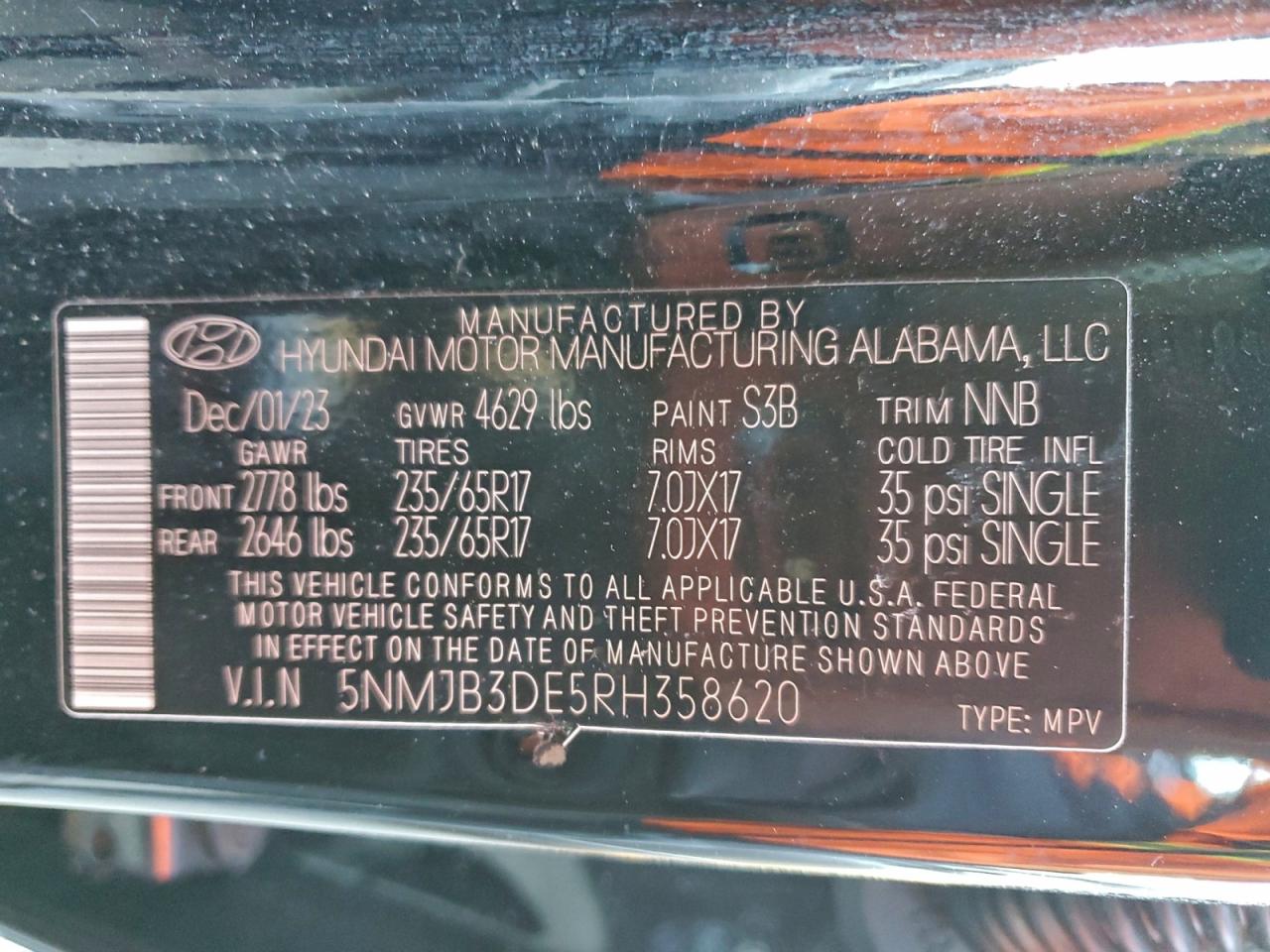 2024 Hyundai Tucson Sel VIN: 5NMJB3DE5RH358620 Lot: 97962225