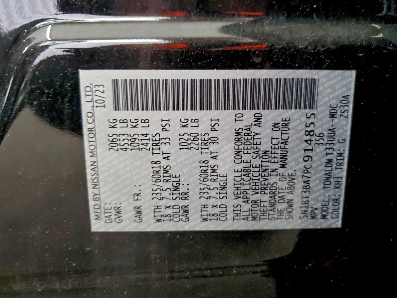 2023 Nissan Rogue Sv VIN: 5N1BT3BA7PC914855 Lot: 96609735