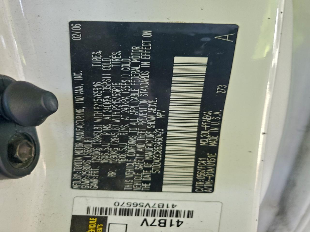 2006 Toyota Sienna Ce VIN: 5TDZA23C86S460423 Lot: 96125055