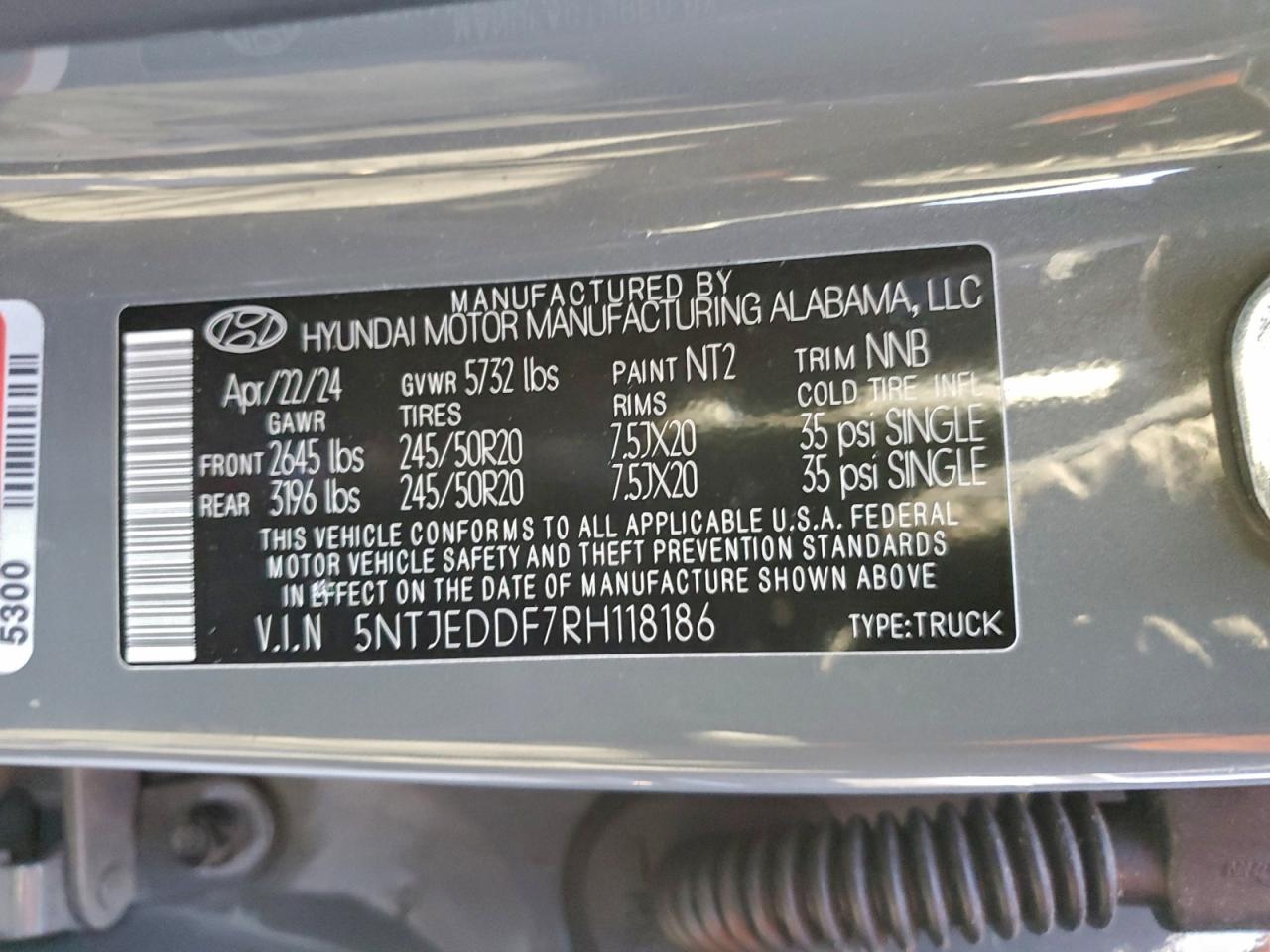 2024 Hyundai Santa Cruz Limited VIN: 5NTJEDDF7RH118186 Lot: 97158865