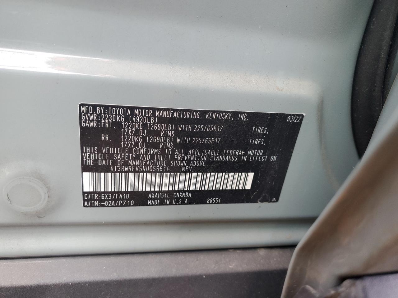 4T3RWRFV5NU056614 TOYOTA RAV4 2022