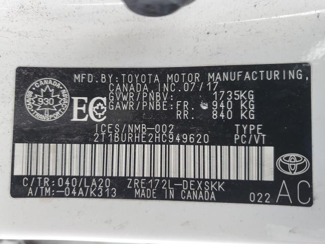 2T1BURHE2HC949620 | 2017 TOYOTA COROLLA L