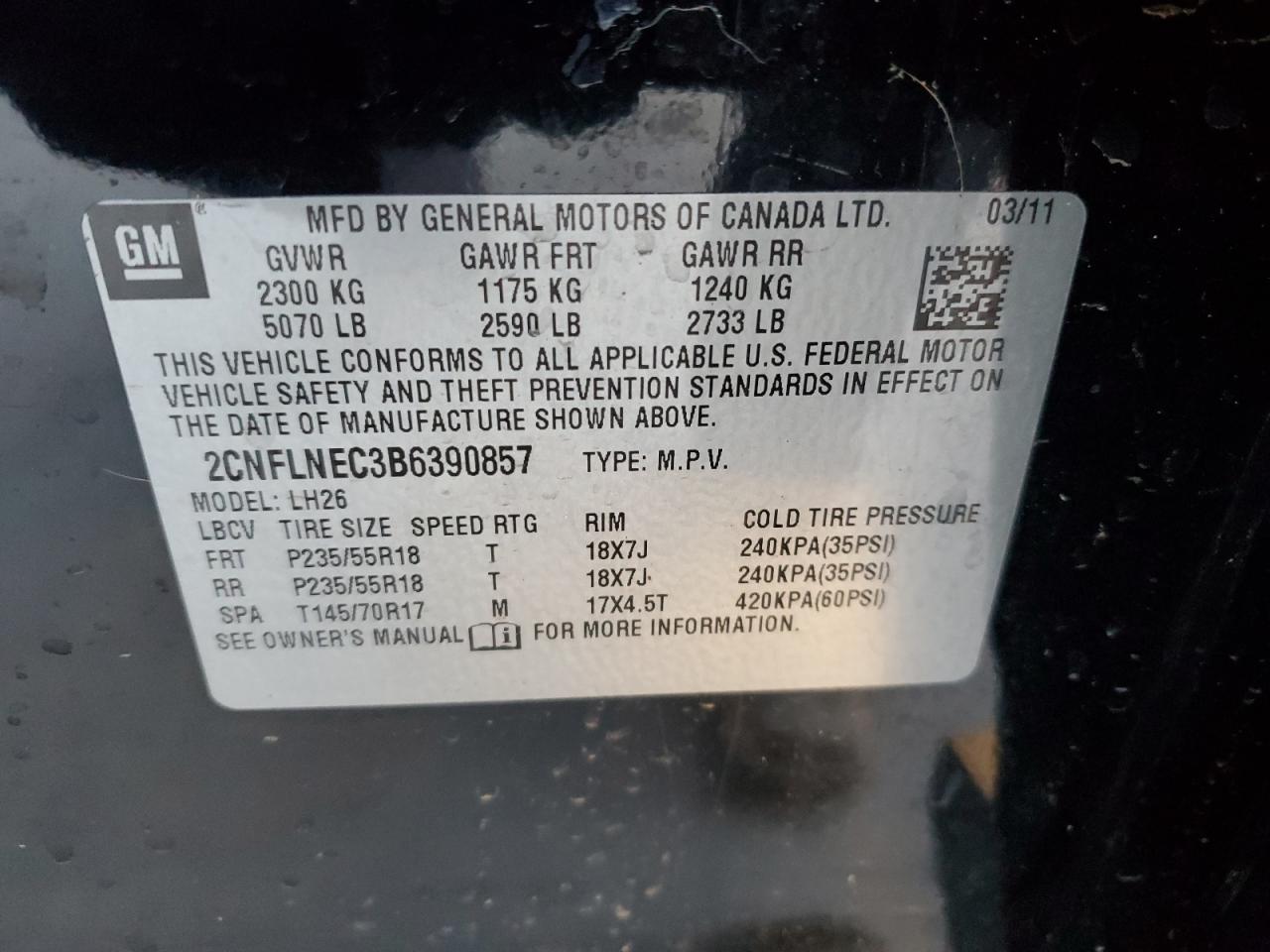 2CNFLNEC3B6390857 2011 Chevrolet Equinox Lt