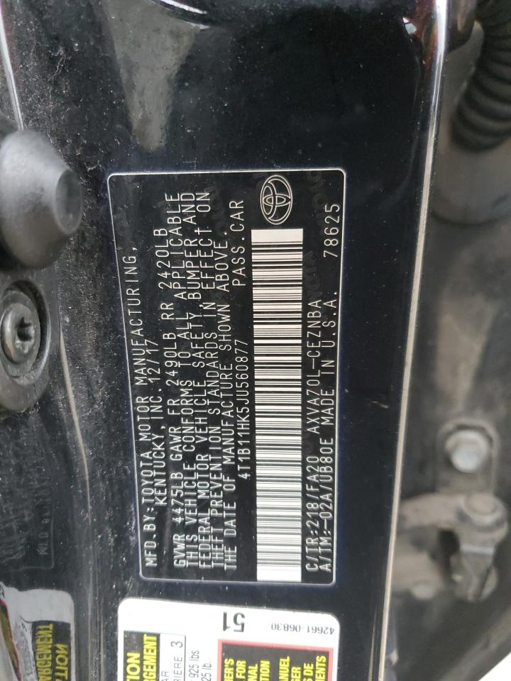 4T1B11HK5JU560877 TOYOTA CAMRY 2018