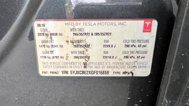 5YJXCBE2XGF016858 | 2016 TESLA MODEL X