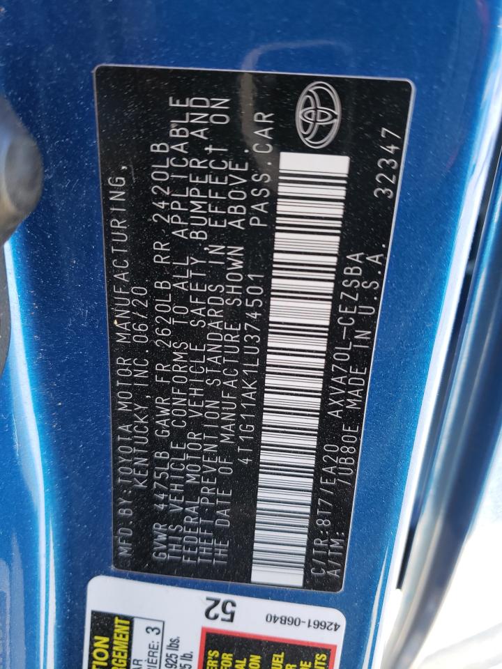 4T1G11AK1LU374501 TOYOTA CAMRY 2020