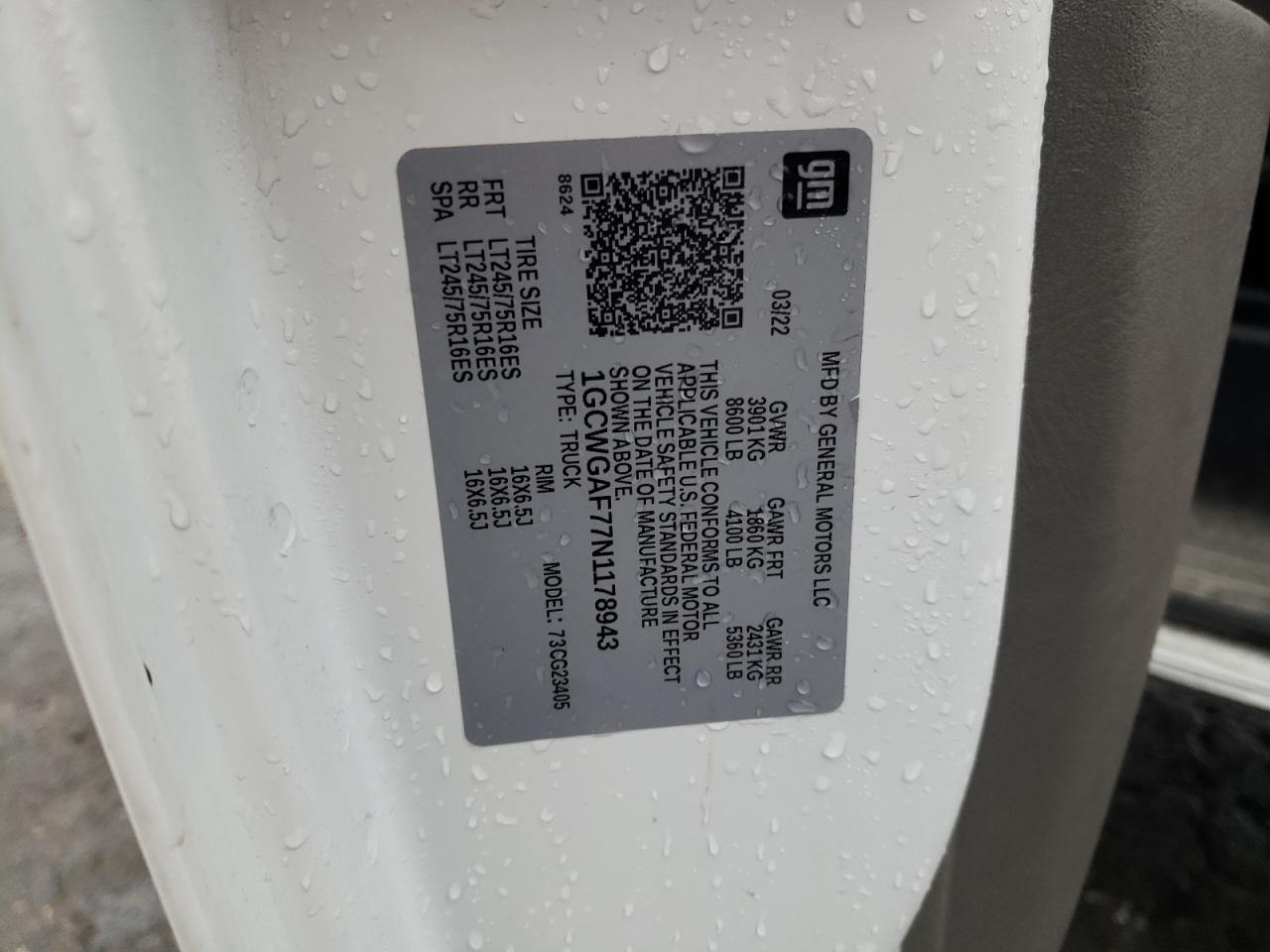 1GCWGAF77N1178943 CHEVROLET EXPRESS 2022