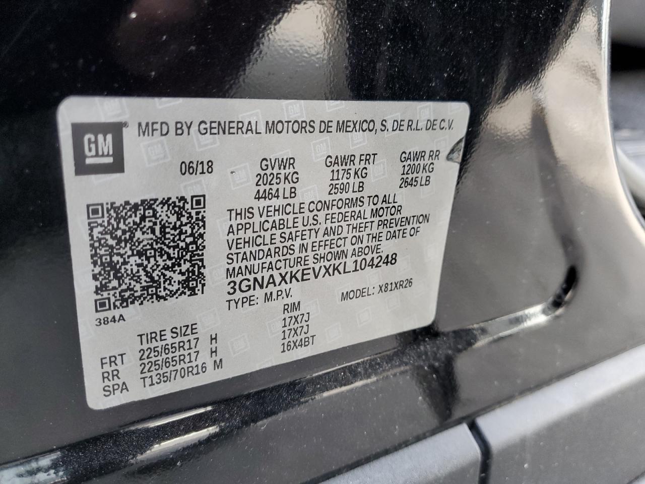 3GNAXKEVXKL104248 CHEVROLET EQUINOX 2019