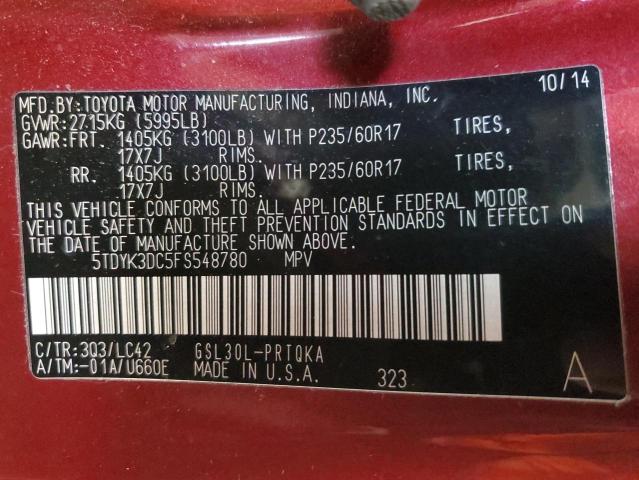 5TDYK3DC5FS548780 | 2015 TOYOTA SIENNA XLE