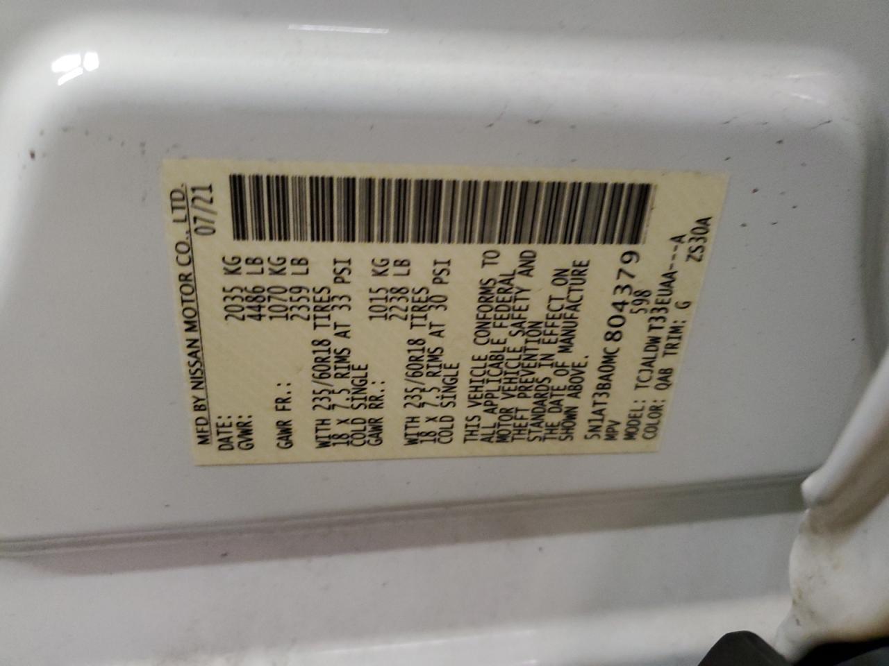 5N1AT3BA0MC804379 NISSAN ROGUE 2021