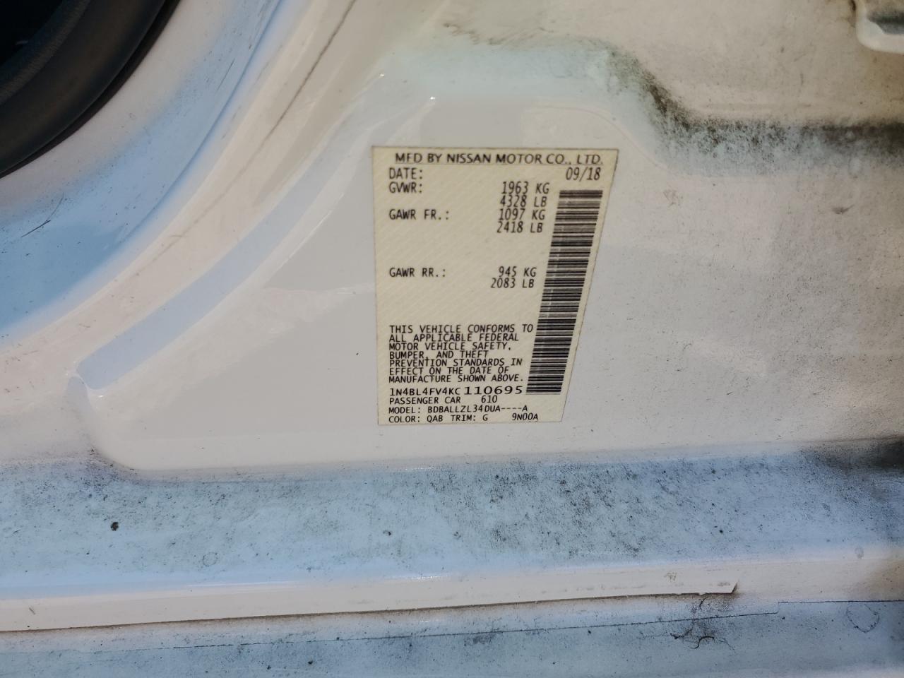 1N4BL4FV4KC110695 NISSAN ALTIMA 2019