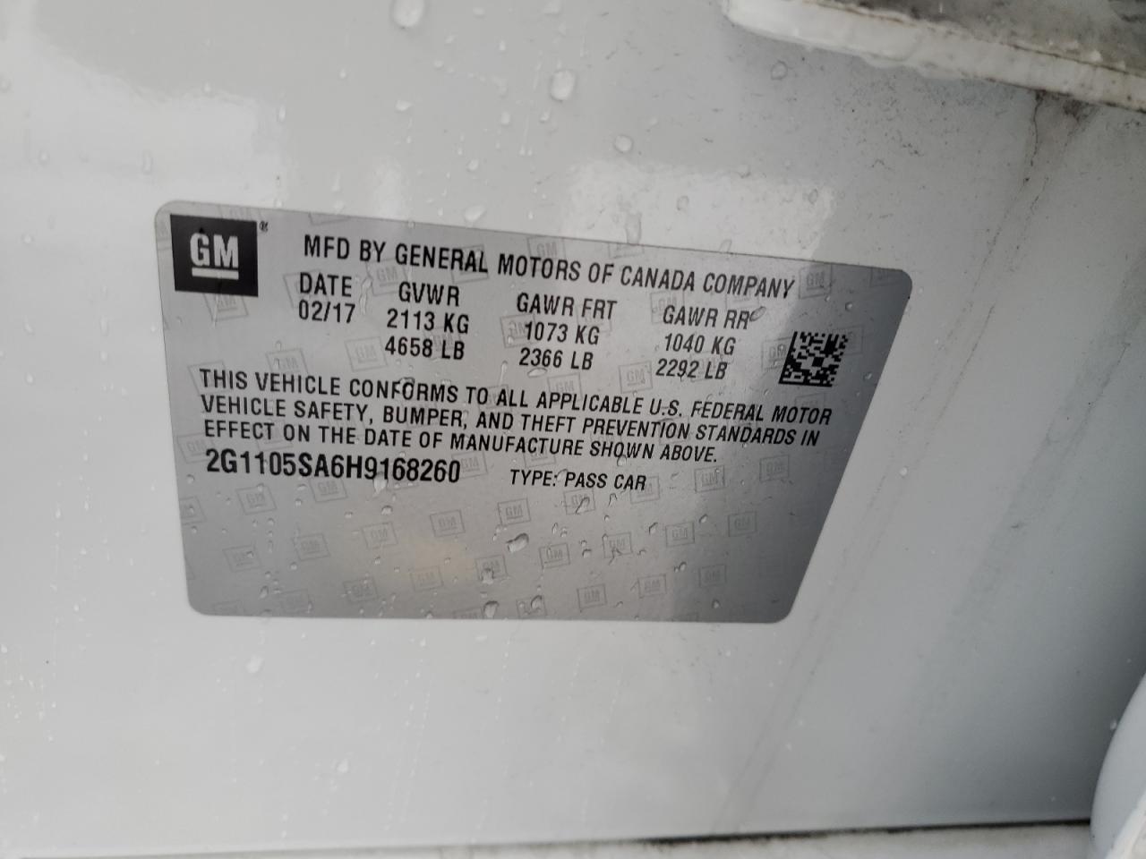 2G1105SA6H9168260 CHEVROLET IMPALA 2017