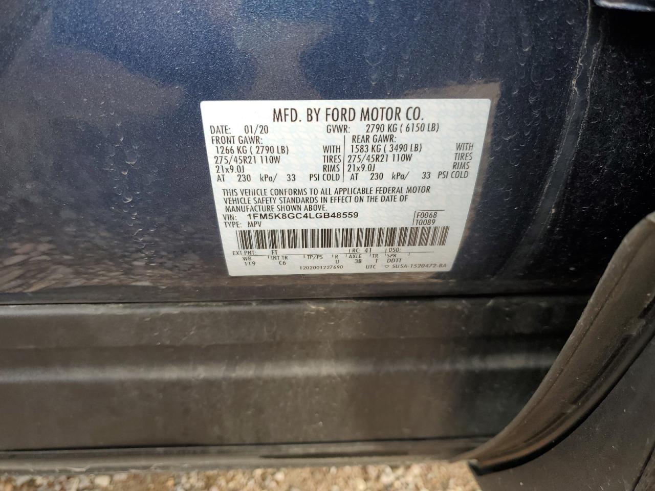 1FM5K8GC4LGB48559 FORD EXPLORER 2020