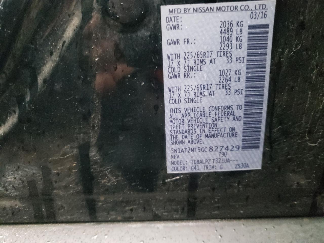 5N1AT2MT9GC827429 NISSAN ROGUE 2016