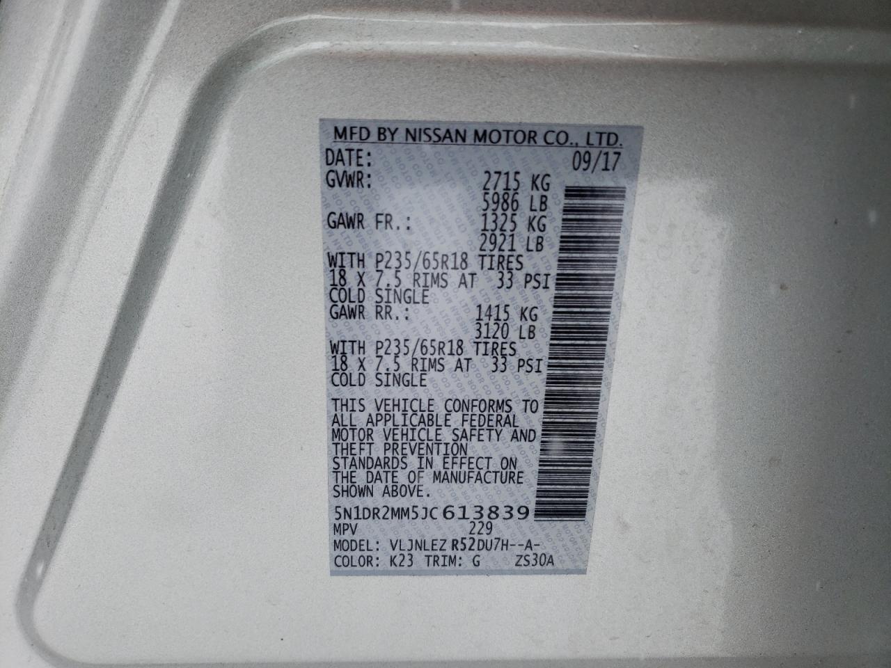 5N1DR2MM5JC613839 NISSAN PATHFINDER 2018