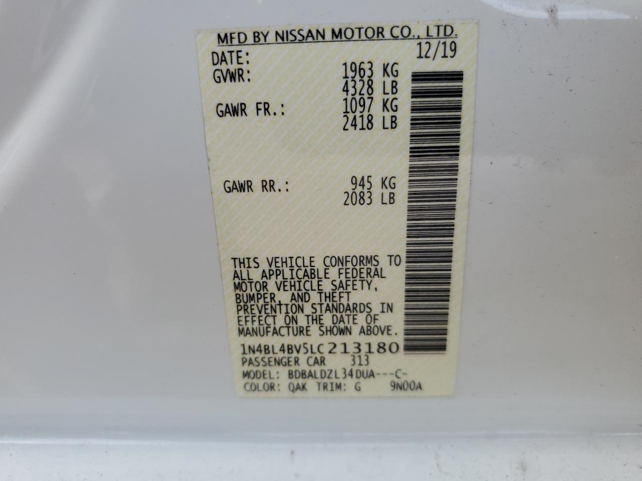 1N4BL4BV5LC213180 NISSAN ALTIMA 2020