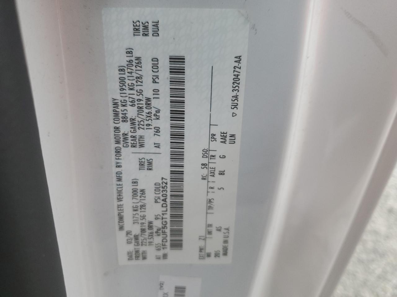 1FDUF5GT1LDA03527 FORD F550 2020