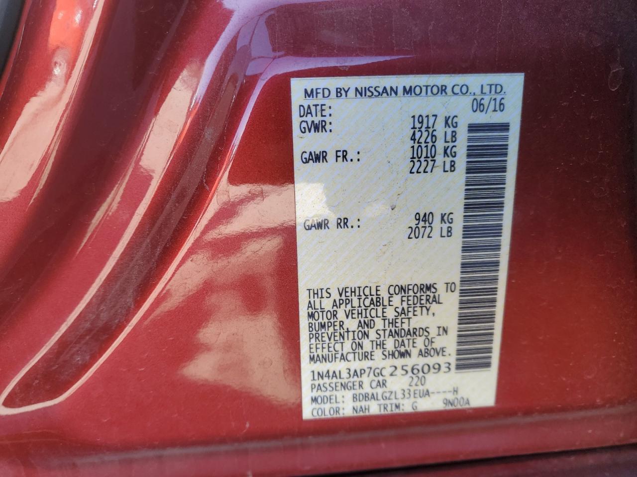 1N4AL3AP7GC256093 NISSAN ALTIMA 2016