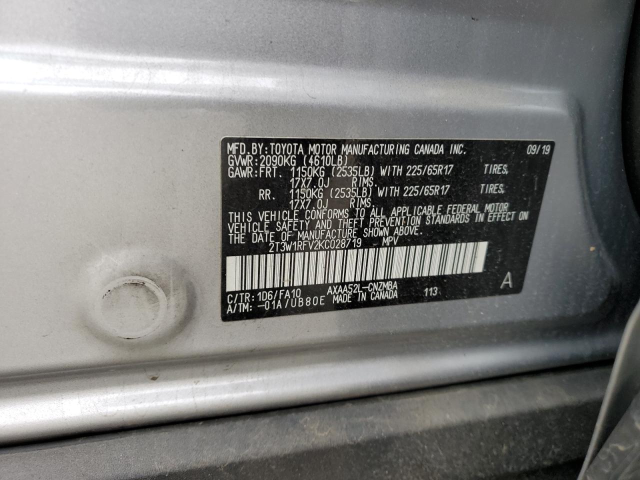 2T3W1RFV2KC028719 TOYOTA RAV4 2019