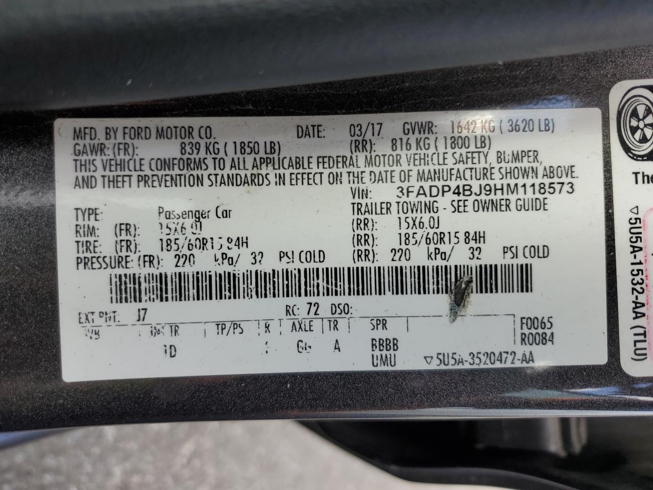 3FADP4BJ9HM118573 FORD FIESTA 2017