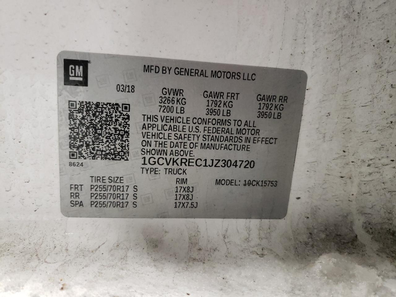 1GCVKREC1JZ304720 CHEVROLET ALL Models 2018