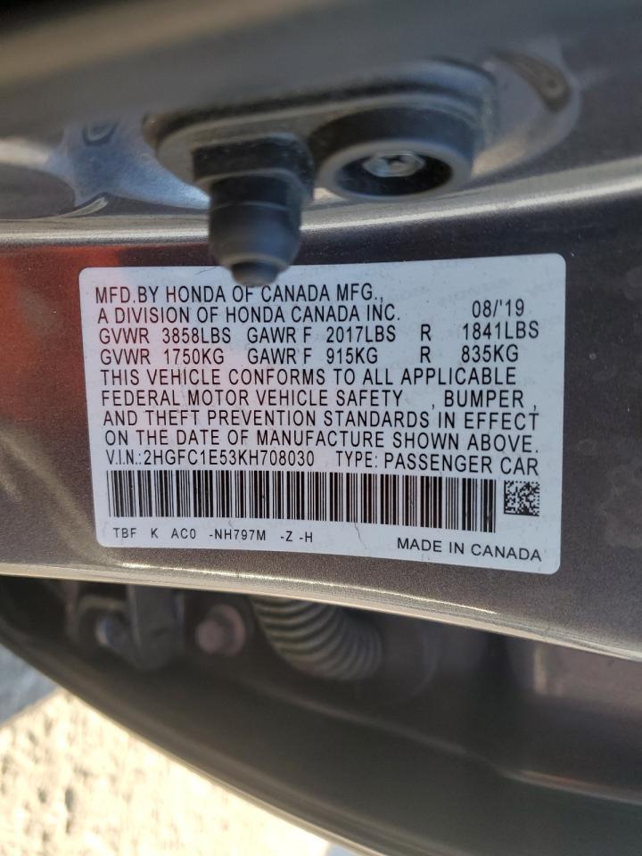 2HGFC1E53KH708030 HONDA CIVIC 2019