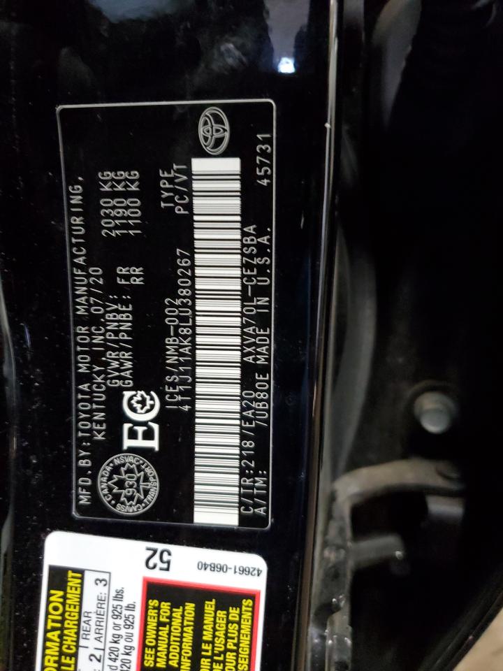 4T1J11AK8LU380267 TOYOTA CAMRY 2020