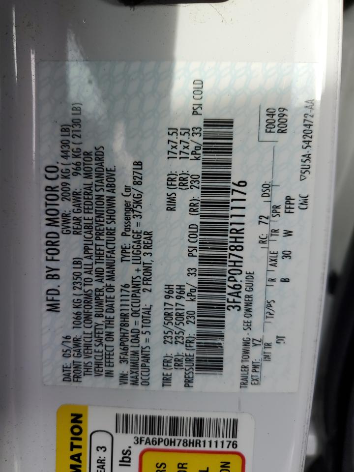 3FA6P0H78HR111176 FORD FUSION 2017