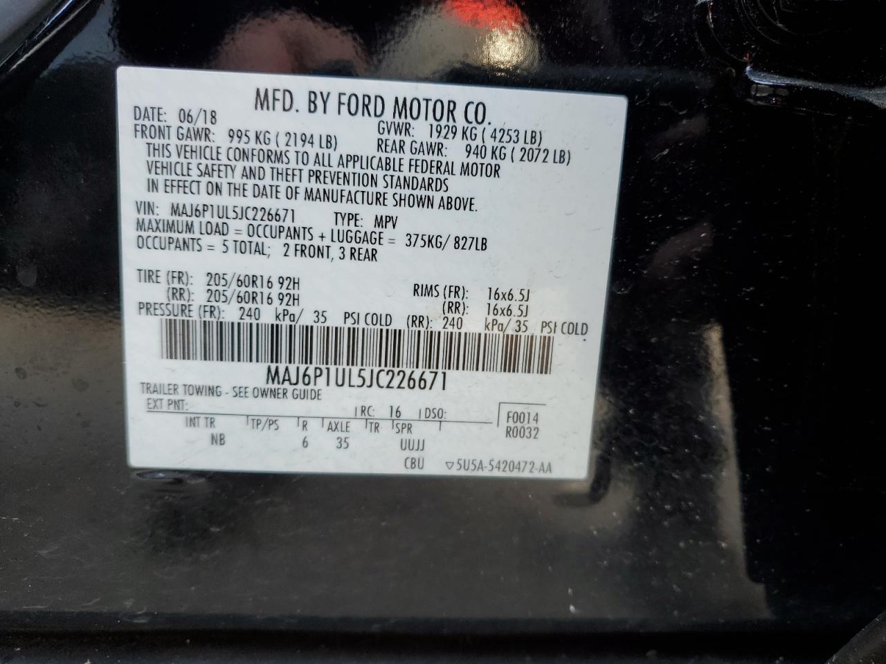 MAJ6P1UL5JC226671 FORD ECOSPORT 2018