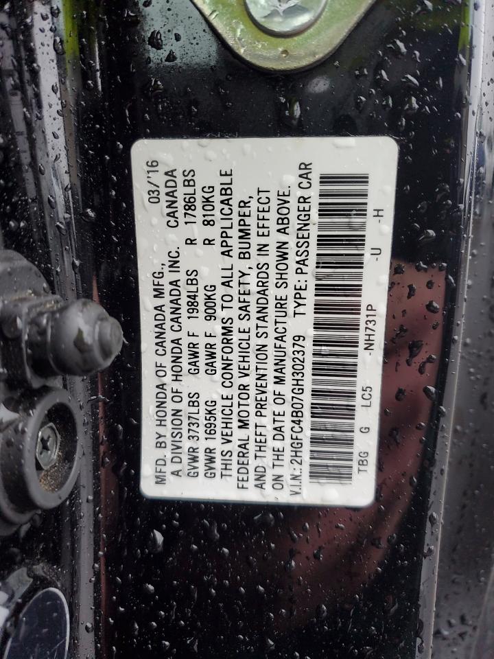 2HGFC4B07GH302379 HONDA CIVIC 2016