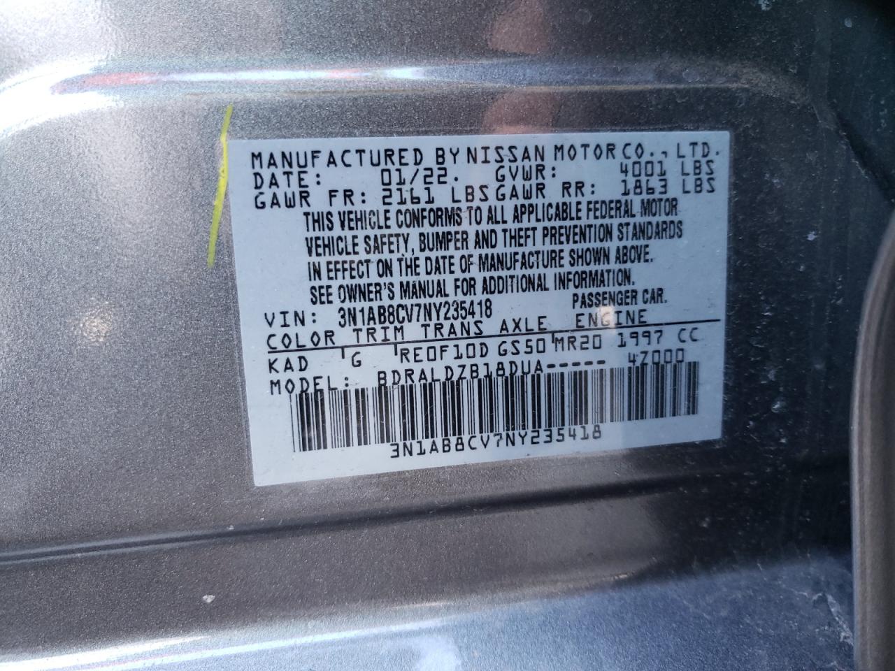 3N1AB8CV7NY235418 NISSAN SENTRA 2022