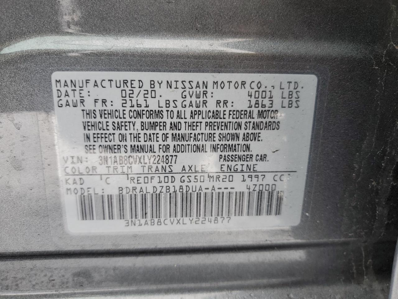 3N1AB8CVXLY224877 NISSAN SENTRA 2020