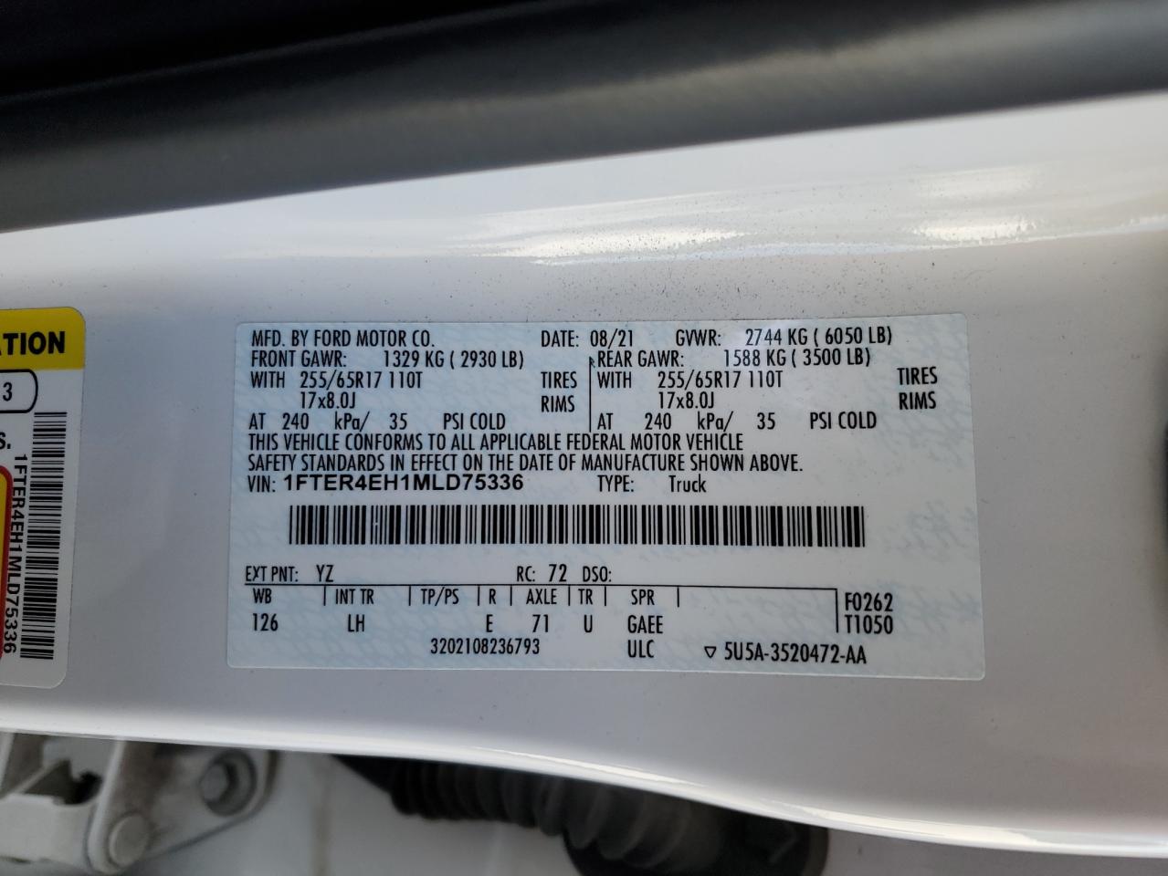 1FTER4EH1MLD75336 FORD RANGER 2021