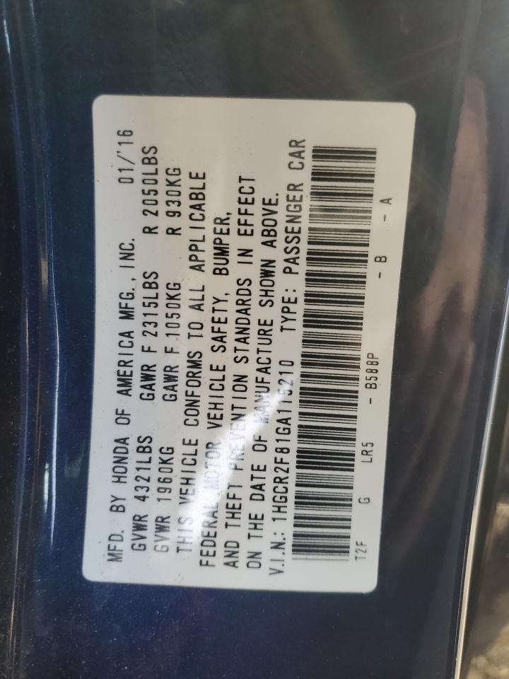1HGCR2F81GA115210 HONDA ACCORD 2016