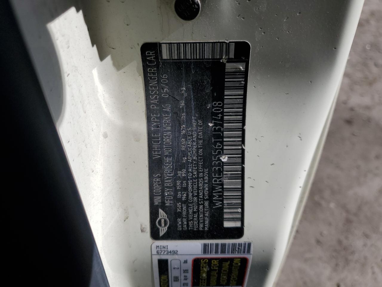 WMWRE33556TJ37408 2006 Mini Cooper S