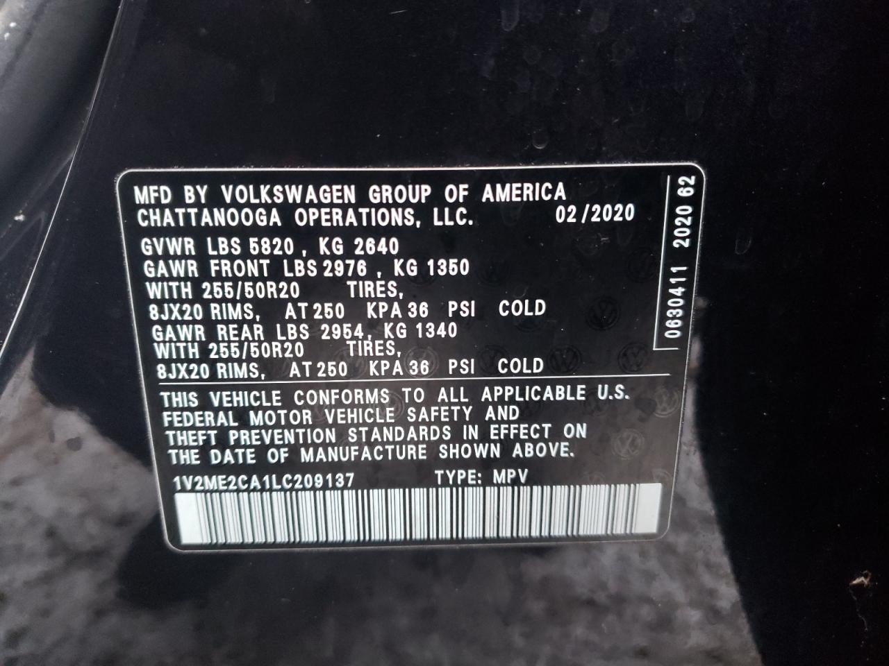 1v2me2ca1lc209137 1V2ME2CA1LC209137 2020 Volkswagen Atlas Cross Sport Sel