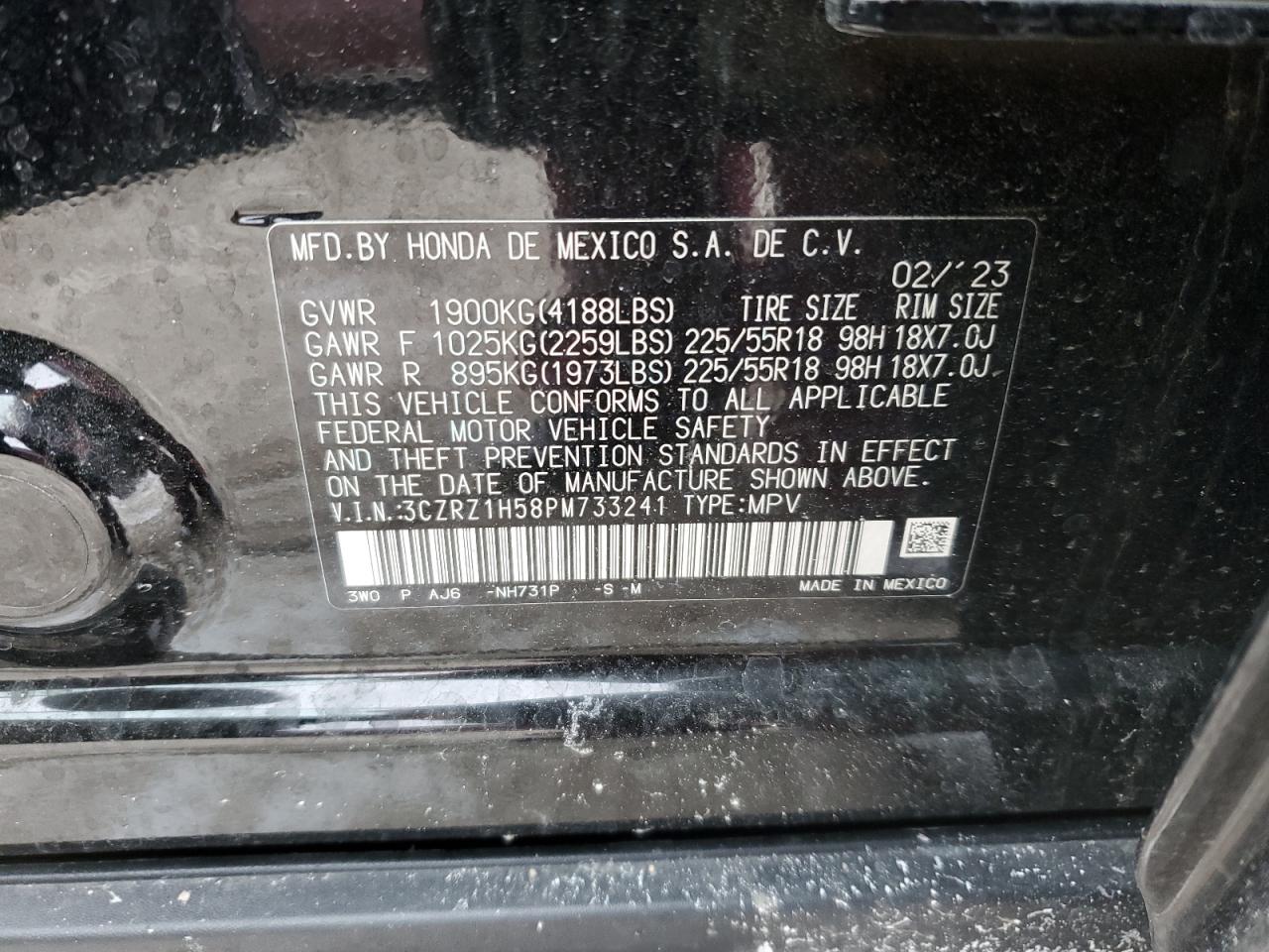 3CZRZ1H58PM733241 HONDA HR-V 2023