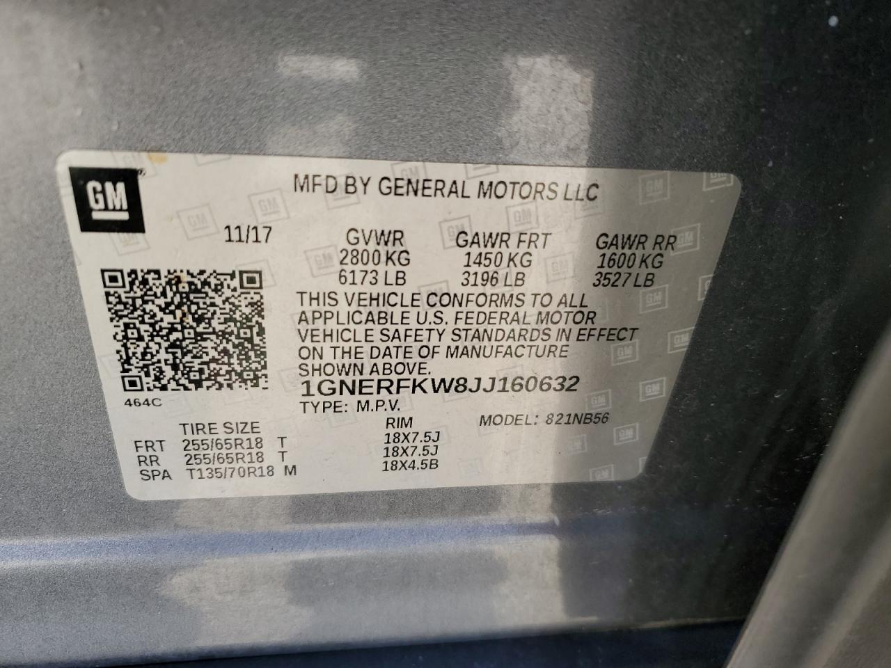 1GNERFKW8JJ160632 CHEVROLET TRAVERSE 2018