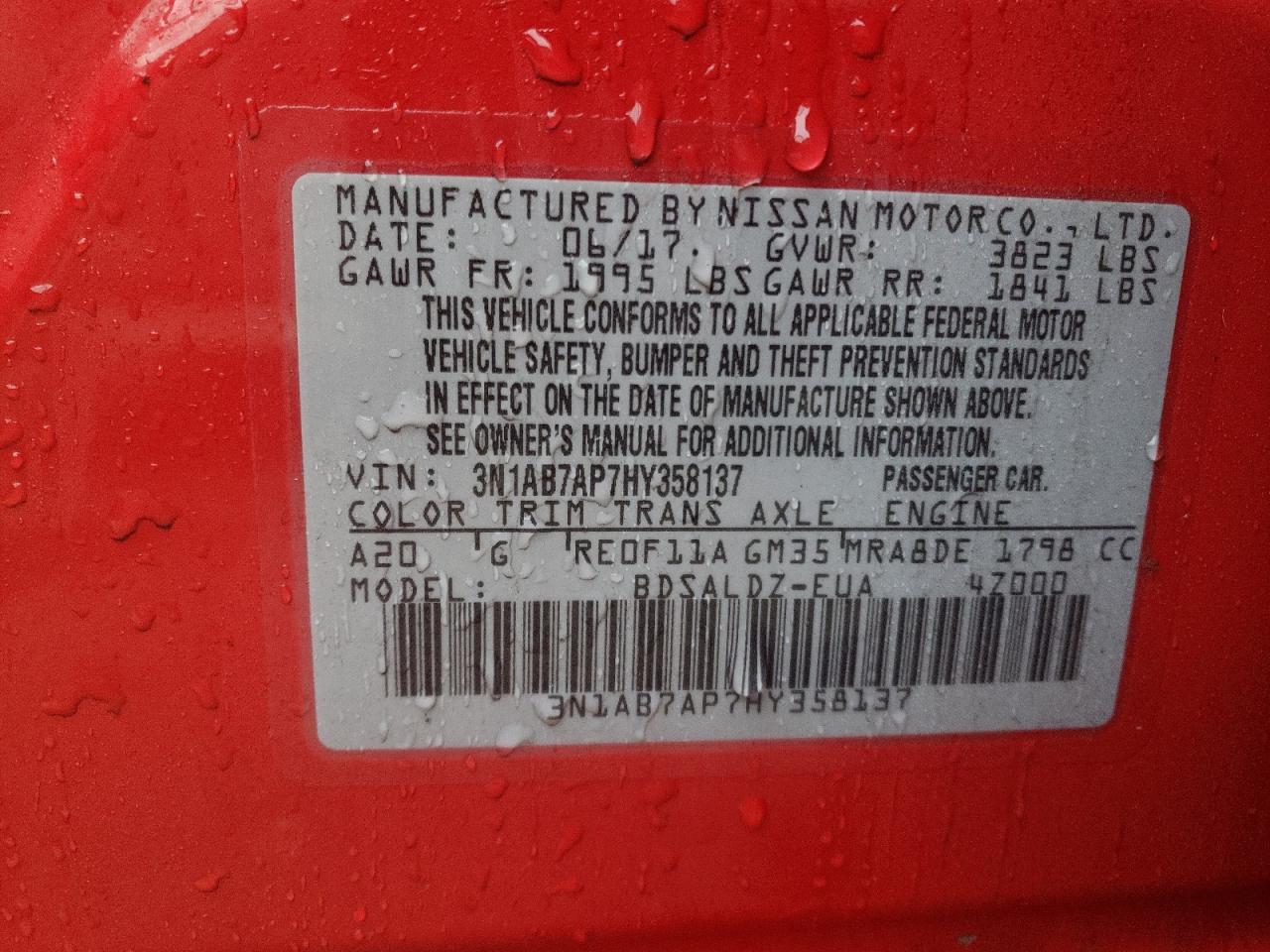 3N1AB7AP7HY358137 NISSAN SENTRA 2017