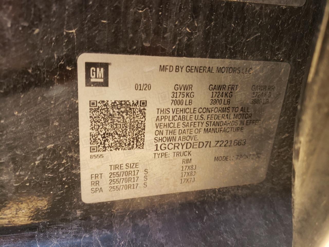 1GCRYDED7LZ221663 CHEVROLET ALL Models 2020