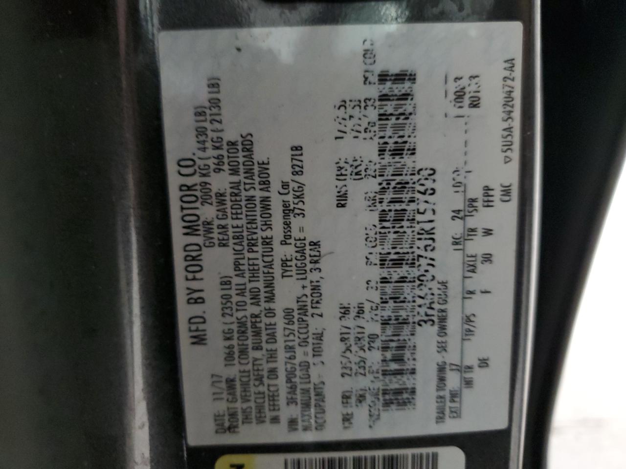 3FA6P0G76JR157600 FORD FUSION 2018